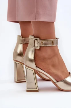 Evento Eleganckie Sandały Damskie Na Słupku Złote Rosazara