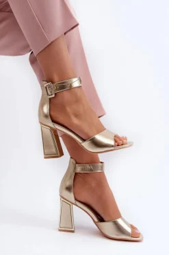 Evento Eleganckie Sandały Damskie Na Słupku Złote Rosazara