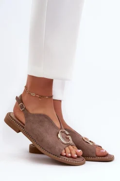 Discount Damskie buty S.Barski Eleganckie Sandały Damskie Z Ozdobą Eko Zamszowe S.Barski KV27-058 Brązowe