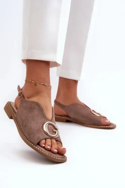 Discount Damskie buty S.Barski Eleganckie Sandały Damskie Z Ozdobą Eko Zamszowe S.Barski KV27-058 Brązowe