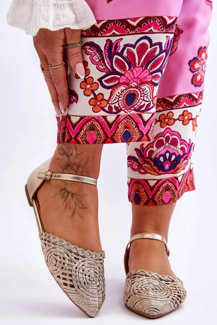 Best Boto Eleganckie Sandały Damskie Płaskie Złote Sheia