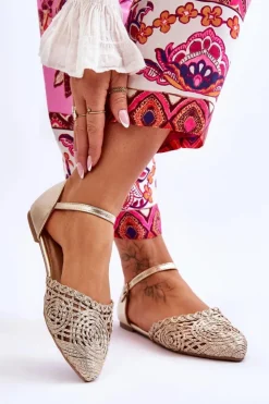 Best Boto Eleganckie Sandały Damskie Płaskie Złote Sheia