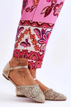 Best Boto Eleganckie Sandały Damskie Płaskie Złote Sheia