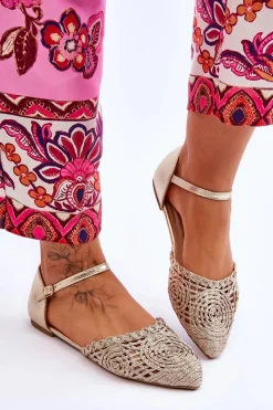 Best Boto Eleganckie Sandały Damskie Płaskie Złote Sheia