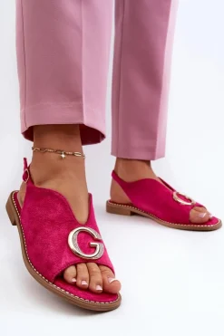 Damskie Damskie buty S.Barski Eleganckie Sandały Damskie Z Ozdobą Eko Zamszowe S.Barski KV27-058 Fuksja