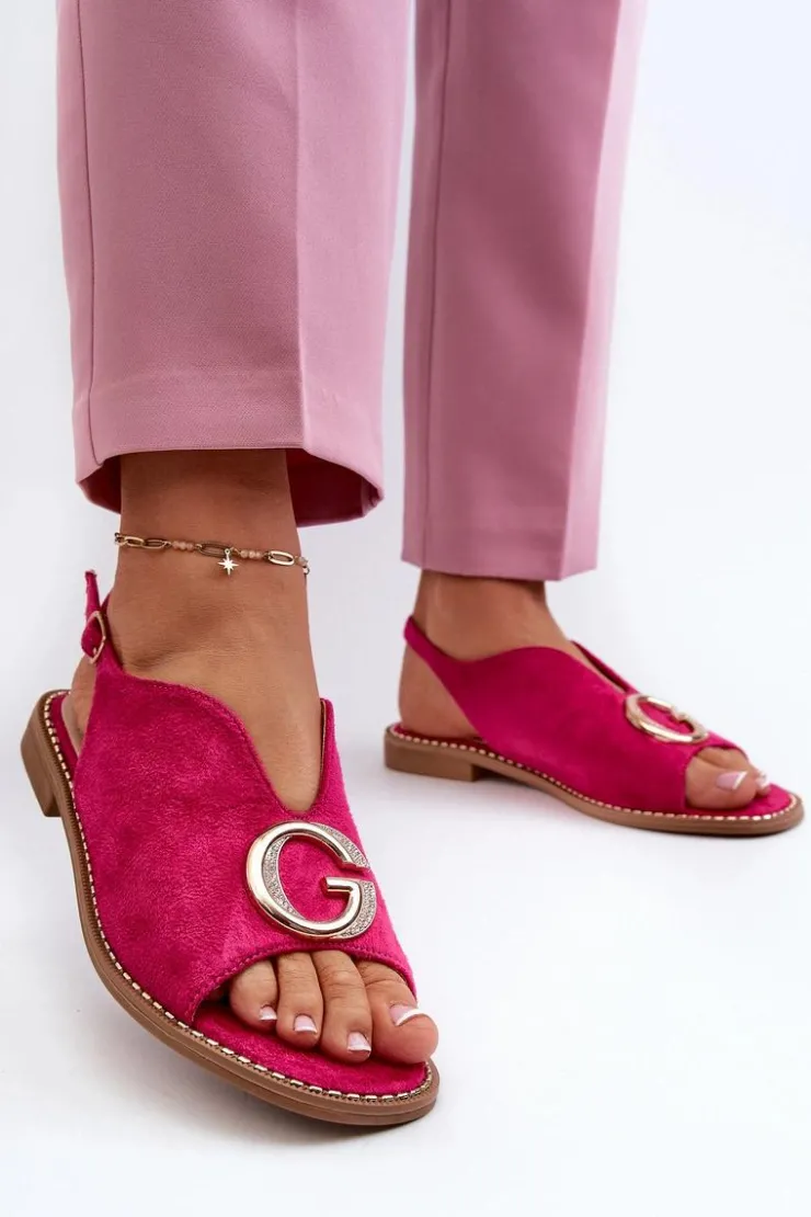 Damskie Damskie buty S.Barski Eleganckie Sandały Damskie Z Ozdobą Eko Zamszowe S.Barski KV27-058 Fuksja