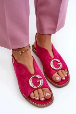 Damskie Damskie buty S.Barski Eleganckie Sandały Damskie Z Ozdobą Eko Zamszowe S.Barski KV27-058 Fuksja