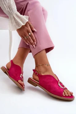 Damskie Damskie buty S.Barski Eleganckie Sandały Damskie Z Ozdobą Eko Zamszowe S.Barski KV27-058 Fuksja