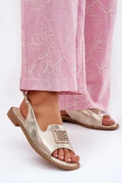 Damskie buty S.Barski Eleganckie Sandały Damskie Na Płaskim Obcasie Z Ozdobą S.Barski KV51-082 Złote Złoty
