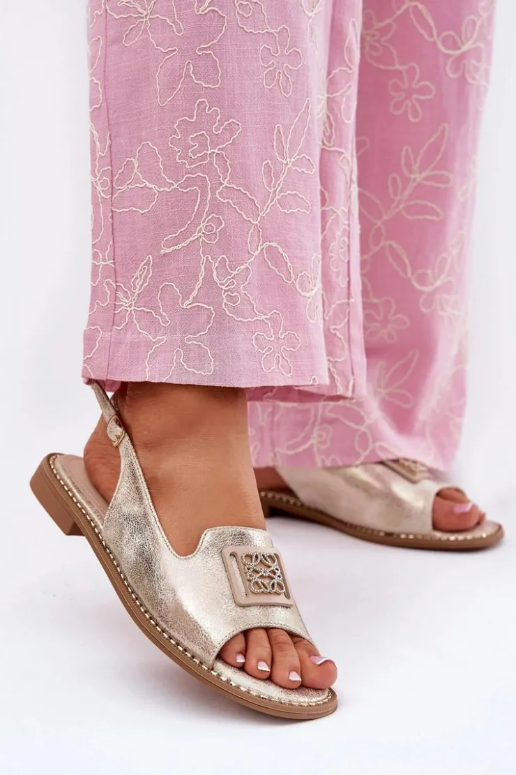Damskie buty S.Barski Eleganckie Sandały Damskie Na Płaskim Obcasie Z Ozdobą S.Barski KV51-082 Złote Złoty