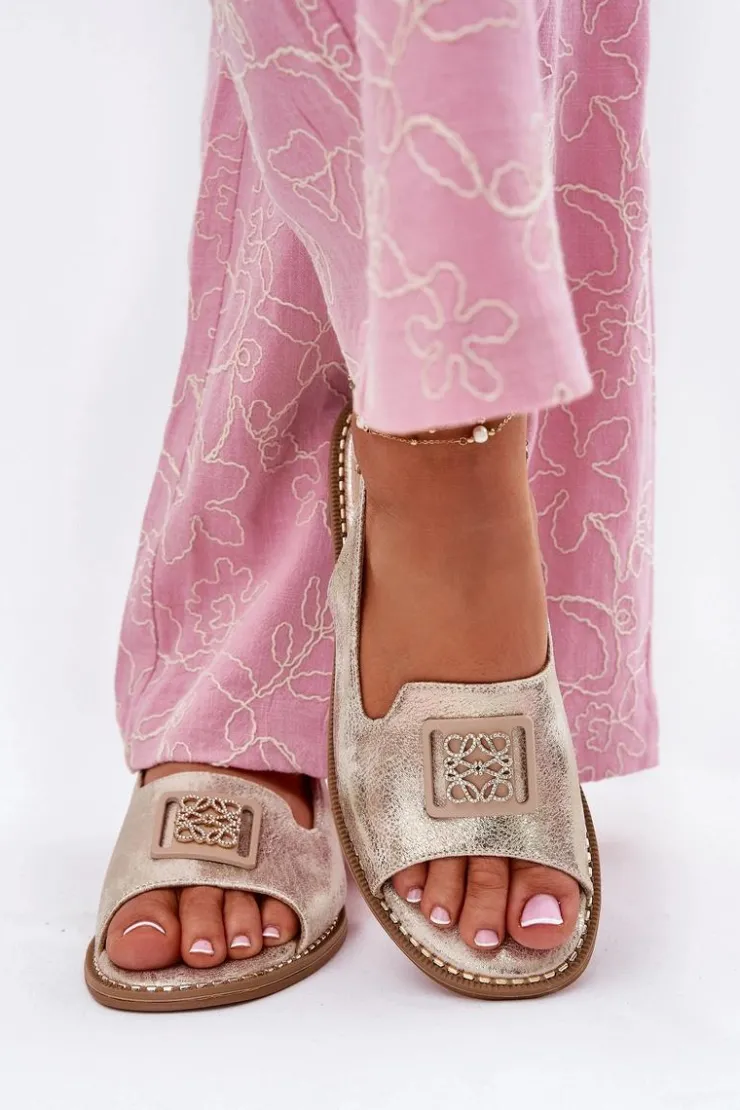 Damskie buty S.Barski Eleganckie Sandały Damskie Na Płaskim Obcasie Z Ozdobą S.Barski KV51-082 Złote Złoty