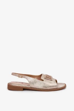 Damskie buty S.Barski Eleganckie Sandały Damskie Na Płaskim Obcasie Z Ozdobą S.Barski KV51-082 Złote Złoty