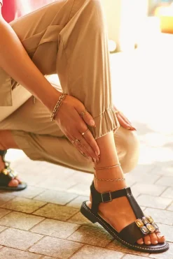 Damskie buty S.Barski Sandały Płaskie*Eleganckie Sandały Damskie Z Ozdobnymi Detalami S.Barski KV27-030 Czarne Czarny