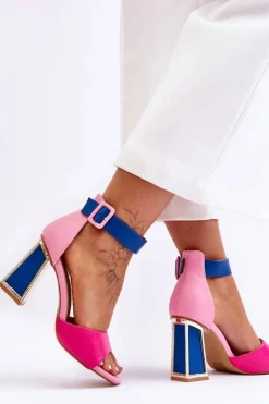 Boto Sandały Na Obcasie*Eleganckie Sandały Na Obcasie Różowo-Niebieskie Sorel
