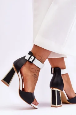 Boto Eleganckie Sandały Na Obcasie Czarno-Białe Sorel