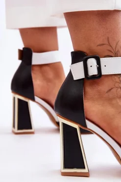 Boto Eleganckie Sandały Na Obcasie Czarno-Białe Sorel