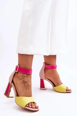 Damskie Boto Eleganckie Sandały Na Obcasie Różowo-Żółte Sorel