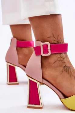 Damskie Boto Eleganckie Sandały Na Obcasie Różowo-Żółte Sorel