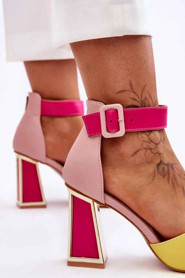 Damskie Boto Eleganckie Sandały Na Obcasie Różowo-Żółte Sorel