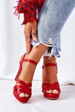 Damskie Boto Eleganckie Sandały Na Słupku Czerwone Anastasia