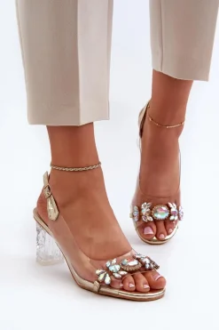 Damskie Damskie buty S.Barski Eleganckie Sandały Na Słupku Z Ozdobami Złote D&A MR38-444