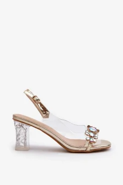 Damskie Damskie buty S.Barski Eleganckie Sandały Na Słupku Z Ozdobami Złote D&A MR38-444