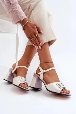 Damskie buty S.Barski Sandały Na Słupku|Sandały Na Obcasie*Eleganckie Sandały Na Słupku Z Ozdobą Białe D&A MR38-156