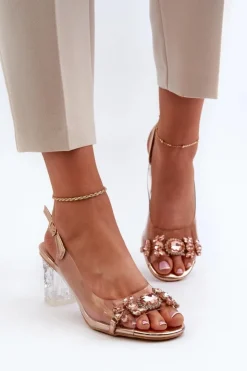 Best Damskie buty S.Barski Eleganckie Sandały Na Słupku Z Ozdobami Różowe Złoto D&A MR38-444