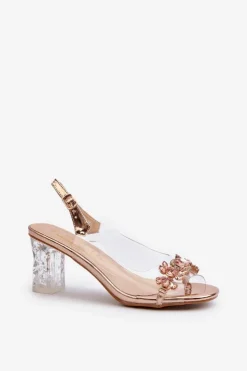 Best Damskie buty S.Barski Eleganckie Sandały Na Słupku Z Ozdobami Różowe Złoto D&A MR38-444