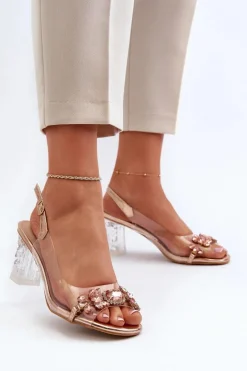 Best Damskie buty S.Barski Eleganckie Sandały Na Słupku Z Ozdobami Różowe Złoto D&A MR38-444