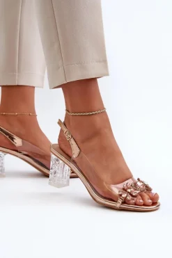 Best Damskie buty S.Barski Eleganckie Sandały Na Słupku Z Ozdobami Różowe Złoto D&A MR38-444