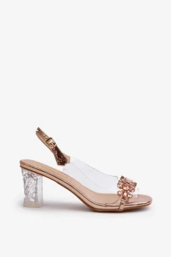 Best Damskie buty S.Barski Eleganckie Sandały Na Słupku Z Ozdobami Różowe Złoto D&A MR38-444