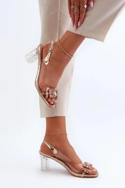 Best Damskie buty S.Barski Eleganckie Sandały Na Słupku Z Ozdobami Różowe Złoto D&A MR38-444