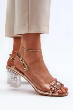 Best Damskie buty S.Barski Eleganckie Sandały Na Słupku Z Ozdobami Różowe Złoto D&A MR38-444