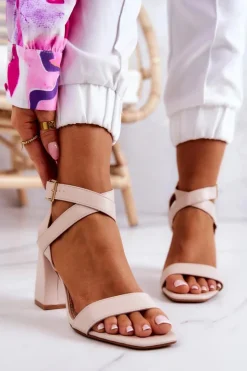 Damskie Boto Eleganckie Sandały Na Słupku Beżowe Michele