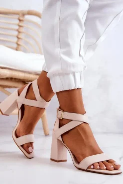 Damskie Boto Eleganckie Sandały Na Słupku Beżowe Michele