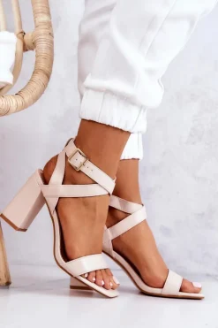 Damskie Boto Eleganckie Sandały Na Słupku Beżowe Michele