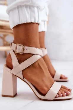 Damskie Boto Eleganckie Sandały Na Słupku Beżowe Michele