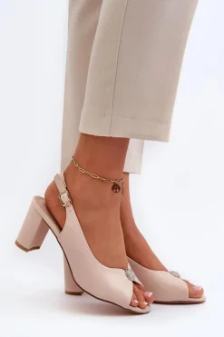 Evento Sandały Na Słupku|Sandały Na Obcasie*Eleganckie Sandały Na Słupku Z Ozdobą Beżowe Trasea Beżowy