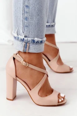 Boto Sandały Na Obcasie*Eleganckie Sandały Na Słupku Nude Jemma