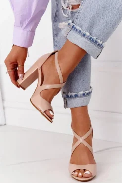 Boto Sandały Na Obcasie*Eleganckie Sandały Na Słupku Nude Jemma