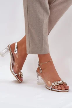 Damskie Damskie buty S.Barski Eleganckie Sandały Na Słupku Z Ozdobami Srebrne D&A MR38-444