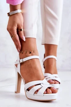 Damskie Boto Eleganckie Sandały Na Słupku Białe Anastasia