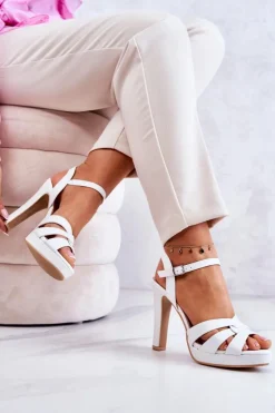 Damskie Boto Eleganckie Sandały Na Słupku Białe Anastasia