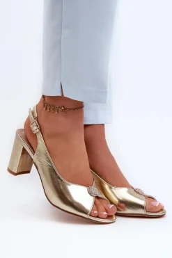 Evento Sandały Na Obcasie*Eleganckie Sandały Na Słupku Z Ozdobą Złote Trasea