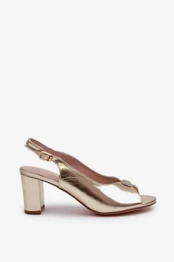 Evento Sandały Na Obcasie*Eleganckie Sandały Na Słupku Z Ozdobą Złote Trasea