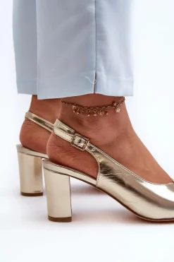 Evento Sandały Na Obcasie*Eleganckie Sandały Na Słupku Z Ozdobą Złote Trasea
