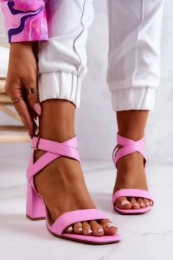 Damskie Boto Eleganckie Sandały Na Słupku Różowe Michele