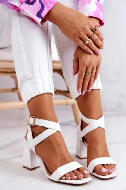 Online Boto Eleganckie Sandały Na Słupku Białe Michele