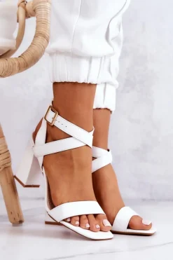 Online Boto Eleganckie Sandały Na Słupku Białe Michele
